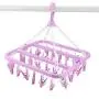 Drying Rack, 32 Clips Folding Clothes Hanger Dryer Windproof Socks Underwear Drying Rack Children(Purple)