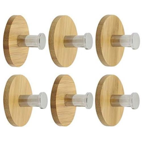 Utility Hook, Windspeed Stainless Steel Clothes Tower Hanger Holder Hood With Wooden Wall Mount For 6 Packs (Style 2)