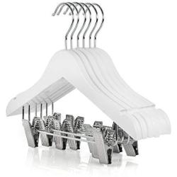 HANGERWORLD 12 White Wooden 11.8inch Kids Notched Coat Clothes Garment Hangers Non Slip Adjustable Clips