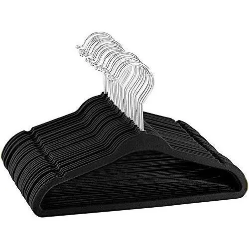 Namcyanly 10 Pack 11" Non-Slip Velvet Flocked Childrens Clothes Hangers Baby Drying Rack Anti-Rust Shiny Chrome Hooks (28 cm/11.02 inch, Black, 10 Pack)
