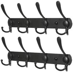 BAOEF Coat Hat Hook,Metal Robe Rail Rack Towel Hanger with Flared Tri-Hook,Colset Organizer for Home,Entryway,Office,Keys,Scarf,Jacket,Backpack,Wall Mounted,Black,2 Packs