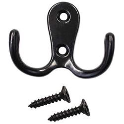 25 Pieces Retro Double Prong Robe Hook Hat Hook Coat Hook Cloth Hanger with 50 Pieces Screws by Erlvery DaMain (Black)