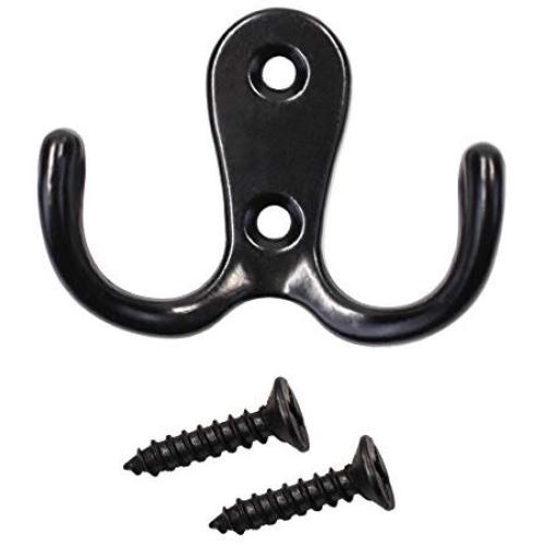 25 Pieces Retro Double Prong Robe Hook Hat Hook Coat Hook Cloth Hanger with 50 Pieces Screws by Erlvery DaMain (Black)