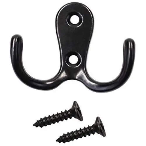 25 Pieces Retro Double Prong Robe Hook Hat Hook Coat Hook Cloth Hanger with 50 Pieces Screws by Erlvery DaMain (Black)