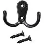 25 Pieces Retro Double Prong Robe Hook Hat Hook Coat Hook Cloth Hanger with 50 Pieces Screws by Erlvery DaMain (Black)
