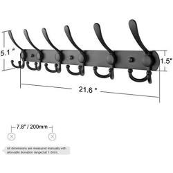 Wall Coat Rack Hooks, 3 Prongs Utility Hook, Clothes Hat Rack for Closet Towel Holder, Anti-Rust Metal Hook and Rail, Matt Black Iron Hooks, 2 Pack