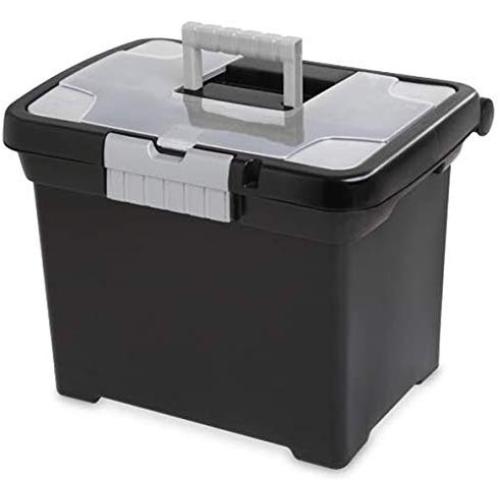 Portable File Storage Organizer Boxes Heavy Duty Sturdy with Lid for Filing Files, Letters,Folders,Spacious-School&Office Supplies-Black