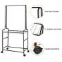 Terby Garment Clothes Pant Rack Jeans Trouser Rolling Trolley-Closet Organizer, Wardrobe Storage with Lockable Wheels and 12 Hangers, Hanging Rod, Black