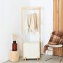 JFGUOYA Bamboo Coat Rack with Storage Basket, Bedroom Clothes Hanger Free Standing Hanging Rail - Laundry Hamper Garment Rack, Bamboo Coat Organizer with Clothes Hanger and Storage Shelves