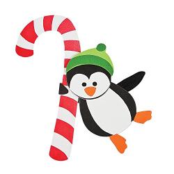 Fun Express - Candy Cane Penguin Foam Door Knob HGR ck for Christmas - Craft Kits - Hanging Decor Craft Kits - Door Knob Hanger Craft Kits - Christmas - 12 Pieces