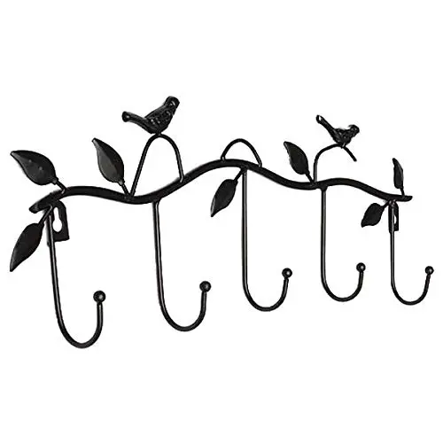 Iron Birds Leaves Hat/Towel/Coat Wall Decor Clothes Hangers Racks with 5 Hooks Black Iron Birds Leaves Hat/Towel/Coat Wall Decor Clothes Hangers Racks with 5 Hooks Black