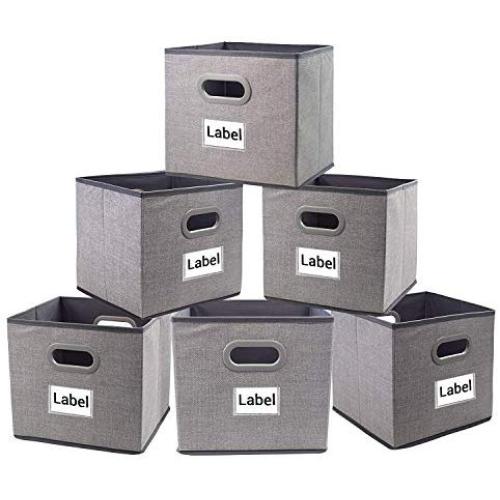 homyfort Cube Storage Bins,Foldable Cloth Boxes Baskets Organizer for Closet,Home,Office, Bedroom with Plastic Handles Set of 6 Grey Large 12x12x12