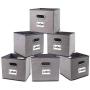 homyfort Cube Storage Bins,Foldable Cloth Boxes Baskets Organizer for Closet,Home,Office, Bedroom with Plastic Handles Set of 6 Grey Large 12x12x12