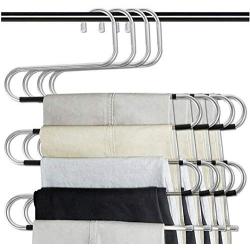 5pcs 3 Layers S Shape Clothes Pants Hangers Cloth Rack Multilayer Storage Organizer Closet Stainless Steel Multifunctional