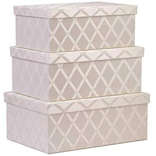 Toys Storage Bins 3-pcs Set - Fabric Decorative Storage Boxes with Lids - Shelf Closet Organizer Basket - Decor Nesting Boxes - Stylish Gift Boxes with Lids, Large/Medium/Small Sizes (Off White) Toys Storage Bins 3-pcs Set - Fabric Decorative Storage Boxes with Lids - Shelf Closet Organizer Basket - Decor Nesting Boxes - Stylish Gift Boxes with Lids, Large/Medium/Small Sizes (Off White)