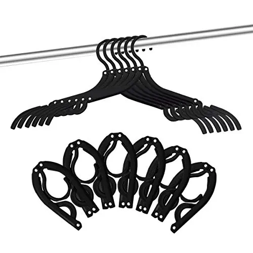 12 PCS Travel Hangers - Portable Folding Clothes Hangers Travel Accessories Foldable Clothes Drying Rack for Travel (Black) 12 PCS Travel Hangers - Portable Folding Clothes Hangers Travel Accessories Foldable Clothes Drying Rack for Travel (Black)