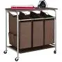 JINAMART Heavy Duty Rolling Laundry Hamper cart with Ironing board top & Wheels, 3 Section Removable Bag Sorter Basket with 4 side pockets, Laundry Organization Bins for Bedroom & Bathroom, Brown JINAMART Heavy Duty Rolling Laundry Hamper cart with Ironing board top & Wheels, 3 Section Removable Bag Sorter Basket with 4 side pockets, Laundry Organization Bins for Bedroom & Bathroom, Brown