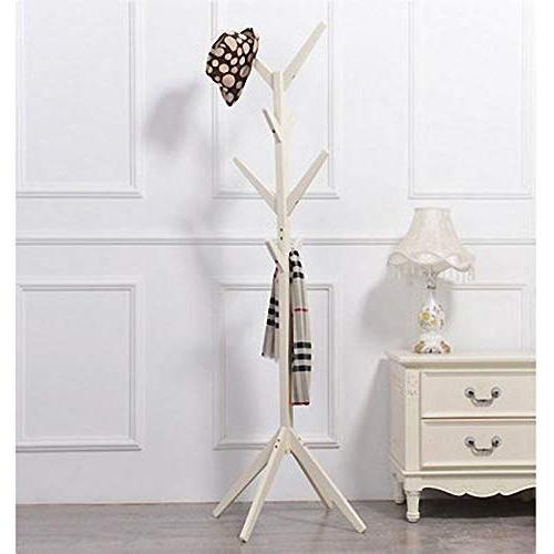 SHELFDQ Solid Wood Tree Coat Rack European Style Hotel Floor Clothes Rack Simple Creative Hanger (Color : Pure White)
