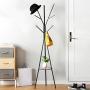 Metal Coat Rack Hat Stand Free Standing Display Hall Tree Hanger Garment Storage Holder with Shelves and 9 Hooks for Clothes Hats 19.7 x 19.7 x 68.5 Inches