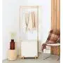 JFGUOYA Bamboo Coat Rack with Storage Basket, Bedroom Clothes Hanger Free Standing Hanging Rail - Laundry Hamper Garment Rack, Bamboo Coat Organizer with Clothes Hanger and Storage Shelves
