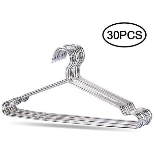 Clothes Hanger, FOME 30 Pack 17.7 inch 4mm Thickness Stainless Steel Hangers Strong Metal Wire Hangers Coat Hanger Standard Suit Hangers Standard Adult Size