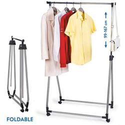 Tatkraft Halland Adjustable Clothes Rack, Hanger on Wheels, Foldable Garment Rack, Chromed Steel, 35 x 19.3 x 39-65.7 in