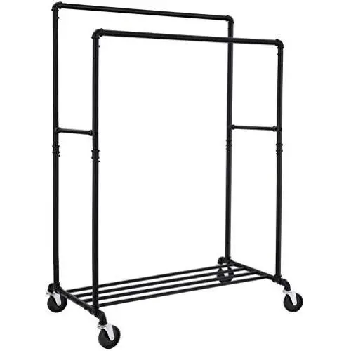 SONGMICS Industrial Pipe Clothes Rack Double Rail on Wheels with Commercial Grade Clothing Hanging Rack Organizer for Garment Storage Display, Black UHSR60B SONGMICS Industrial Pipe Clothes Rack Double Rail on Wheels with Commercial Grade Clothing Hanging Rack Organizer for Garment Storage Display, Black UHSR60B