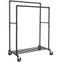 SONGMICS Industrial Pipe Clothes Rack Double Rail on Wheels with Commercial Grade Clothing Hanging Rack Organizer for Garment Storage Display, Black UHSR60B