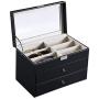 18 Slot Eyeglass Sunglass Storage Box, 3 Layer Sturdy Glasses Display Drawer Lockable Case Storage Organizer Collector Amiley【Ship from USA】 (Black)