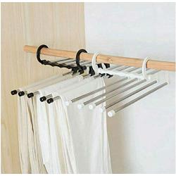 5pcs Random Color Multi-Function Stainless Steel 5 Tier Portable Clothes Hanger Pants Racks Trousers Hanger Clothes Storage Drying Hanger