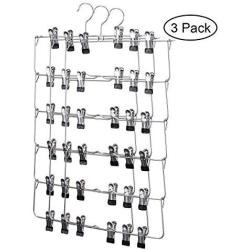 6-Tier Skirt Hangers,STAR-FLY Space Saving Pants Hangers Sturdy Multi-Purpose Stainless Steel Pants Jeans Slack Skirt Hangers with Clips Non-Slip Closet Storage Organizer（3pcs）