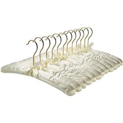 FloridaBrands Anti Slip Satin Padded Hangers Ivory Soft Fabric with Gold Hook - Heavy Duty for Womens Clothes, Coat, Blouse, Sweaters, Dresses, Clothing - Set of 12