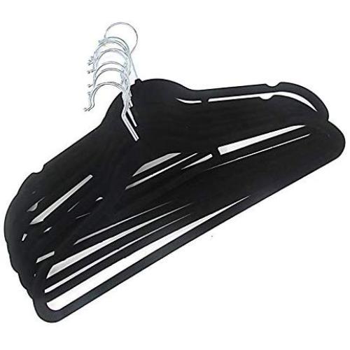 Decor Hut Velvet Covered Hangers ? 50 Pack Non-Slip Black Hangers for Clothes ? Premium Quality Materials - Easy Slide & Sturdy Design ? Slim to Save Closet Space