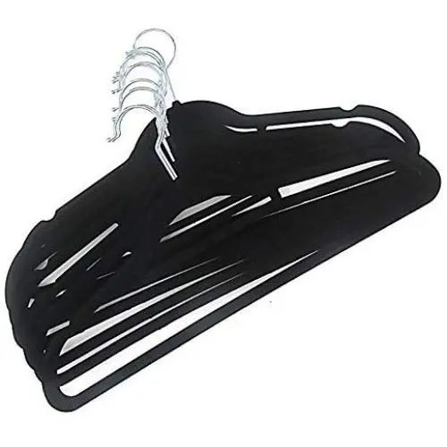 Decor Hut Velvet Covered Hangers ? 50 Pack Non-Slip Black Hangers for Clothes ? Premium Quality Materials - Easy Slide & Sturdy Design ? Slim to Save Closet Space