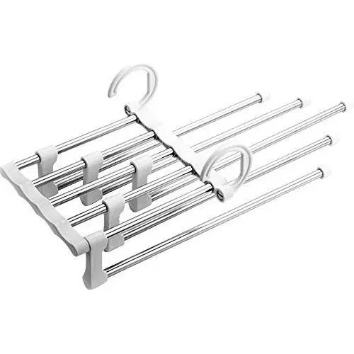XUROM Hanger Pack of 2 Clothes Pants Hangers 5 Layers Stainless Steel Pant Slack Hangers Closet Storage Organizer for Pants Jeans Scarf Hanging Space Saving Hangers for Dresses Trousers XUROM Hanger Pack of 2 Clothes Pants Hangers 5 Layers Stainless Steel Pant Slack Hangers Closet Storage Organizer for Pants Jeans Scarf Hanging Space Saving Hangers for Dresses Trousers