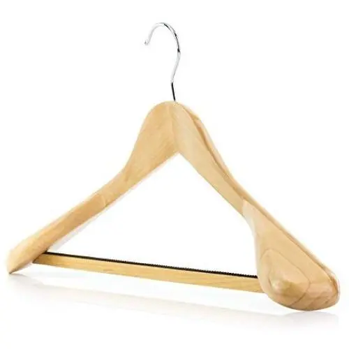 HANGERWORLD 3 Natural Wooden 17.7inch Coat Clothes Garment Non Slip Pants Bar Hangers Broad Shoulder Support HANGERWORLD 3 Natural Wooden 17.7inch Coat Clothes Garment Non Slip Pants Bar Hangers Broad Shoulder Support