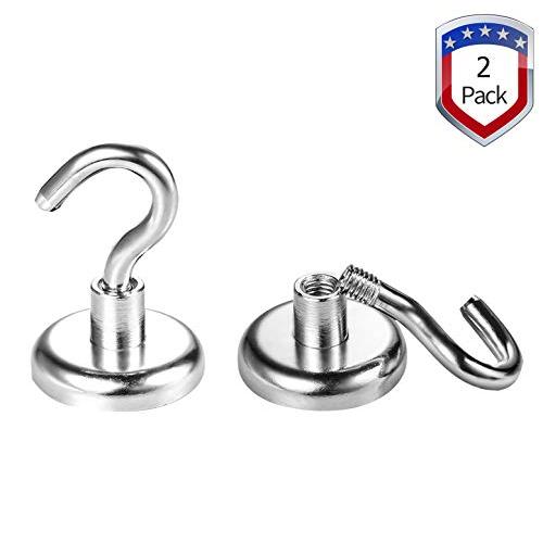 Wukong Magnetic Hooks Hanger, Strong Heavy Duty Neodymium Magnet Hooks Stylish Large Push Pin Magnets Powerful 100lbs Magnet Hook Idear for Hanging Big Coat or Travel Bag, 2 Pack (75 Lbs (2 Pack))