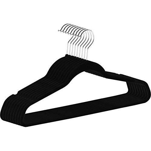 ZOYER Premium Quality Velvet Hangers - Space Saving and Heavy Duty Non-Slip Clothes Hangers - 360 Degree Rotatable Chrome Swivel Hook - Strong and Durable Suit Hangers (Black, 30 Pack)