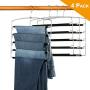 LBSUN Pants Hangers Non Slip Slacks Hangers Space Saving Stainless Steel Clothes Organizer Hanger for Scarfs,Towels,Belts,Pants (4 Pack Black- 5 Tiers Pants Hangers)