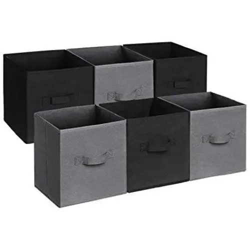 SONGMICS Set of 6 Storage Boxes, Non-Woven Fabric Foldable Storage Cubes and Toy Clothes Organiser Bins, 2 Grey, 2 Black UROB26GH