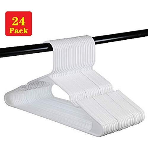 oFami White Plastic Hangers, Set of 24 Durable Non-Slip,Notched, Plastic Clothes Hangers Ideal for Everyday Standard Use, Clothing Hangers