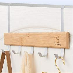 Over The Door Hanger - 5 Hook DIY Assembly Rack for Towels, Clothes, Coat, Jackets, Scarves, Bags Hanger in The Bathroom, Bedroom Door Storage (Brown Bamboo Wood)