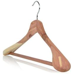 HANGERWORLD 17.7inch Cedar Wood Suit Clothes Coat Garment Broad Ended Hanger with Non Slip Inlaid Pants Bar