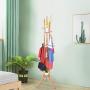 Kasenxet Bamboo Tree Garment Clothes Coat Hat Umbrella Portable Hanger Stand Rack with 3-Tier Storage Shelves and Hooks