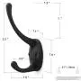 Wall Mounted Coat and Hat Hook Dual Robe Hanger 1" Wide Small Double Prong Hook, 6 Pieces, Black