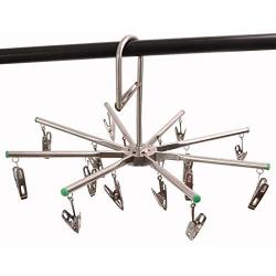 Aligle Stainless Steel Foldable Portable 16 Clip Drying Hanger Travel Clothes Hanger Drying Rack Hook multi-function Drip Hanger for Sock Towel Bra Hat Rack Scarf