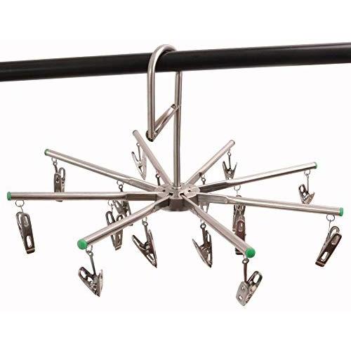 Aligle Stainless Steel Foldable Portable 16 Clip Drying Hanger Travel Clothes Hanger Drying Rack Hook multi-function Drip Hanger for Sock Towel Bra Hat Rack Scarf