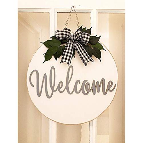 Welcome Wreath, Door Decoration, Rustic Door Hanger, White and Gray Wreath, Front Door Wreath, Buffalo Plaid Wreath, Fall Wreath