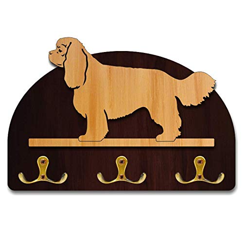 Hanger/holder leashes with Cavalier King Charles Spaniel figurine, rack key of wood, handmade