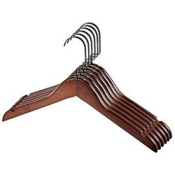 Clothes Hangers,Set of 10, Wooden 38 cm Solid Wood Coat Hangers Round Trouser Bar and Shoulder Notches with Space Saving Non-Slip Durable,Dark Walnut